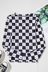 Black Checkerboard Western Elements Printed Mesh Long Sleeve Top Long Sleeve Tops JT's Designer Fashion