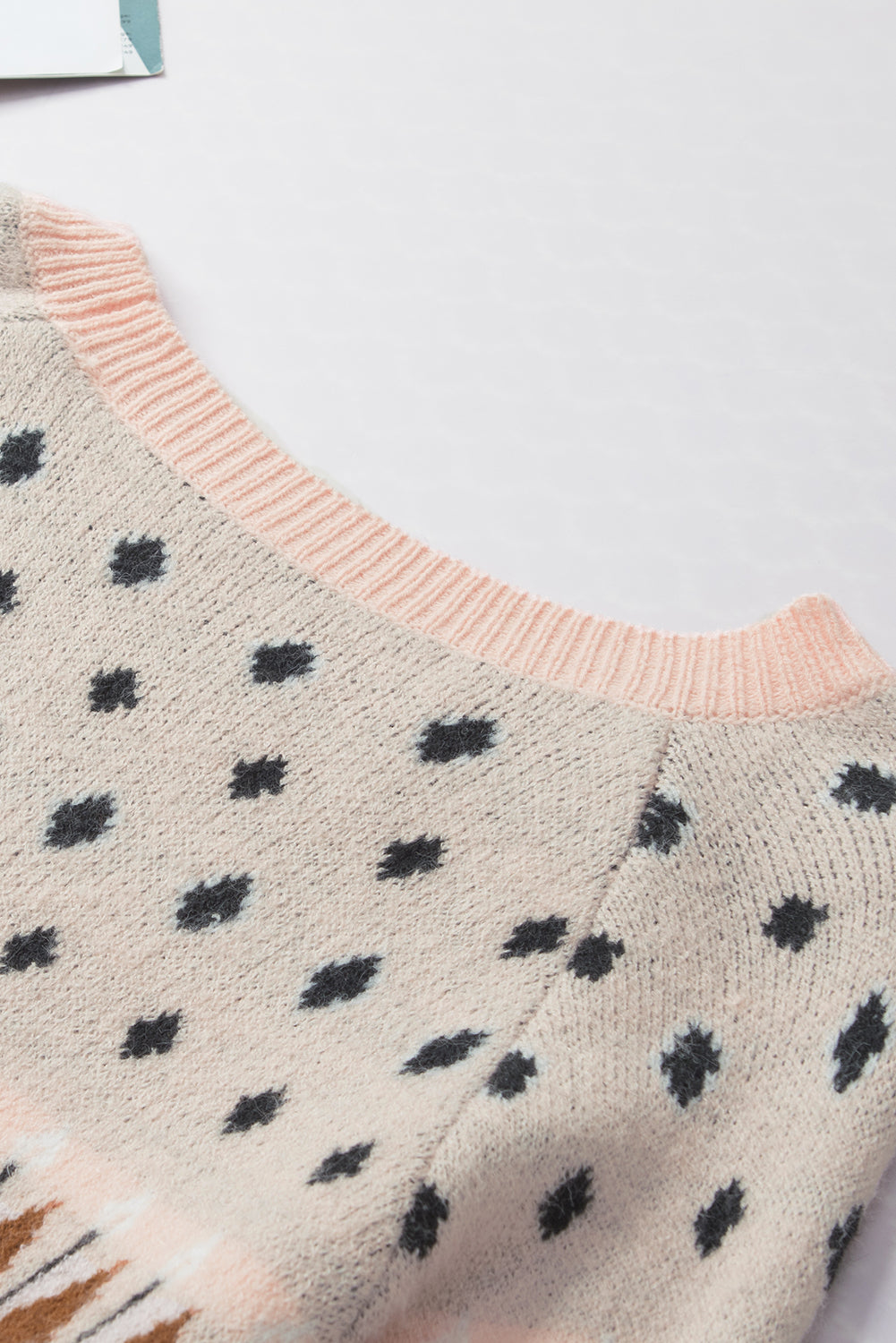 Multicolor Mixed Geometric Detail Raglan Sleeve Sweater Sweaters & Cardigans JT's Designer Fashion