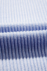 Blue Stripe Plus Size Contrast Trim Crew Neck Rib Knit Drop Shoulder Sweater Plus Size Sweaters & Cardigans JT's Designer Fashion