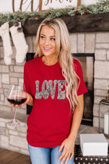 Red Sequined LOVE Letter Valentines T-shirt Graphic Tees JT's Designer Fashion