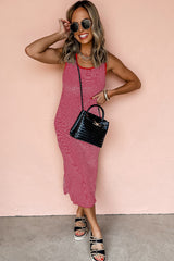 Red Stripe Criss Cross Side Slits Slim Fit Sleeveless Midi Dress Midi Dresses JT's Designer Fashion
