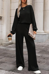 Black Solid Ribbed Knit Keyhole Back High Waist Jumpsuit Jumpsuits & Rompers JT's Designer Fashion