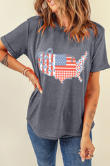 Gray American Flag Bow Map Graphic Tee Graphic Tees JT's Designer Fashion