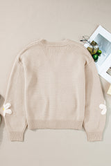 Parchment Elegant Flower Decor Button Front Cardigan Cardigans JT's Designer Fashion
