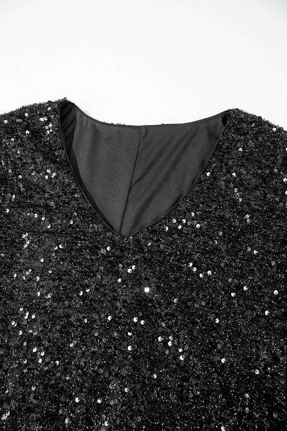 Color black Plus Size Bubble Sleeve V Neck Sequin Dress Plus Size Mini Dresses JT's Designer Fashion