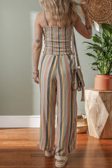 Multicolour Vertical Striped Smocked Cami Top Wide Leg Pants Set Pant Sets JT's Designer Fashion