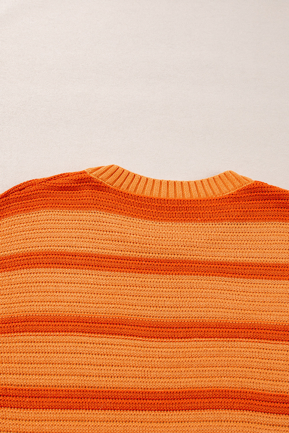 Orange Stripe Colorblock Crew Neck Drop Shoulder Loose Sweater Sweaters JT's Designer Fashion