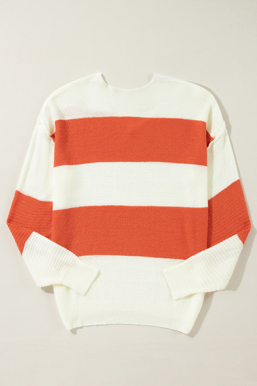 Orange Stripe Loose Color Block Drop Shoulder Bubble Sleeve Sweater Sweaters JT's Designer Fashion