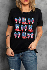 Black Stars and Stripes Bowknot Cowgirl Boots Graphic Patriotic Tee Graphic Tees JT's Designer Fashion