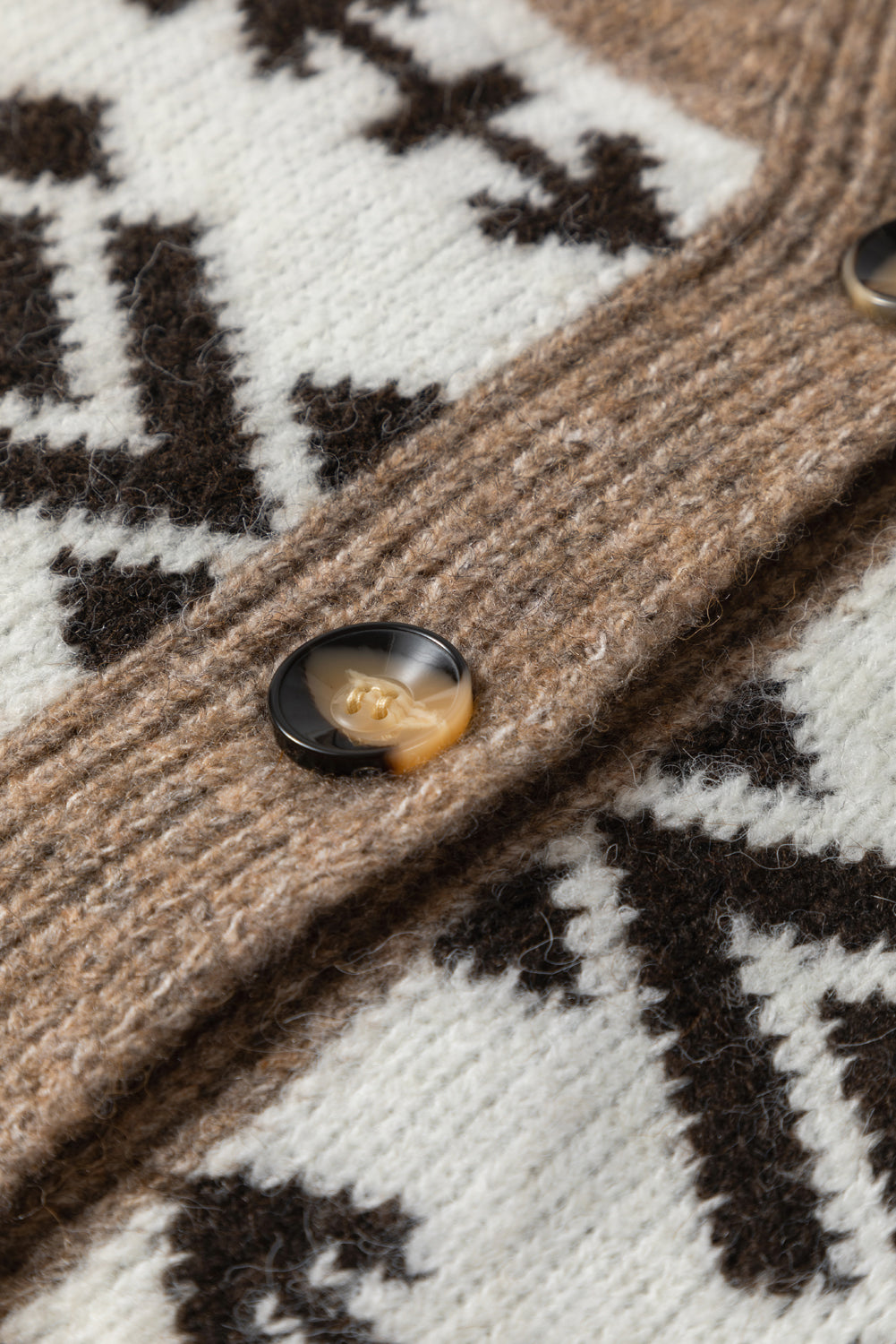 Dark Khaki Ethnic Geometric Pattern Button Front V Neck Sweater Cardigan Cardigans JT's Designer Fashion