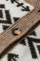 Dark Khaki Ethnic Geometric Pattern Button Front V Neck Sweater Cardigan Cardigans JT's Designer Fashion