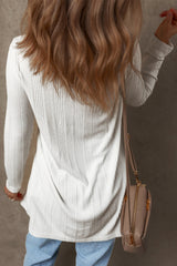 White Solid Color Ribbed Button up Tunic Cardigan Cardigans JT's Designer Fashion