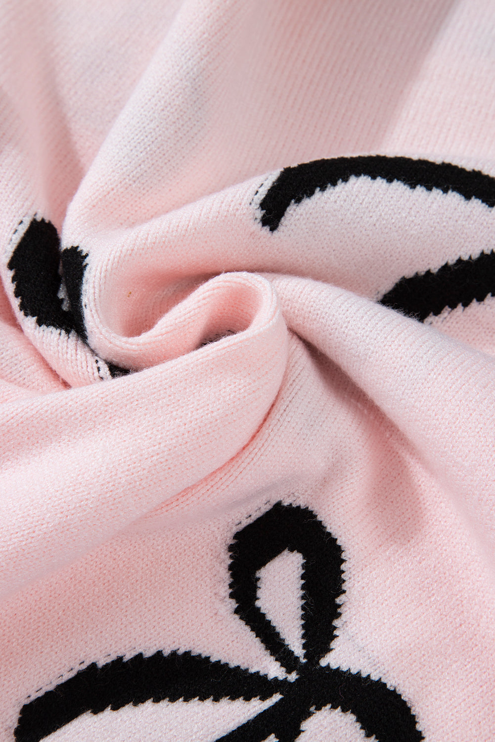 Light Pink Bow Pattern Knitted Loose Fit Sweater Sweaters JT's Designer Fashion