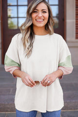 White Textured Colorblock Patchwork Half Sleeve Plus T Shirt Plus Size JT's Designer Fashion