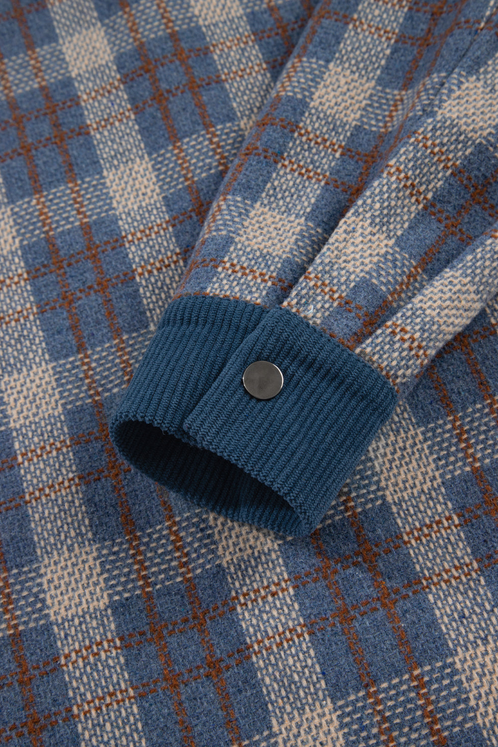 Gray Plaid Corduroy Patchwork Collared Zip Up Snap Button Jacket Plaid Shackets JT's Designer Fashion