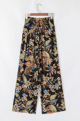 Multicolour Floral Shirred High Waist Wide Leg Pants with Tie Pants & Culotte JT's Designer Fashion