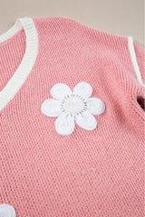 Pink Flower V Neck Dropped Shoulder Sweater Sweaters JT's Designer Fashion