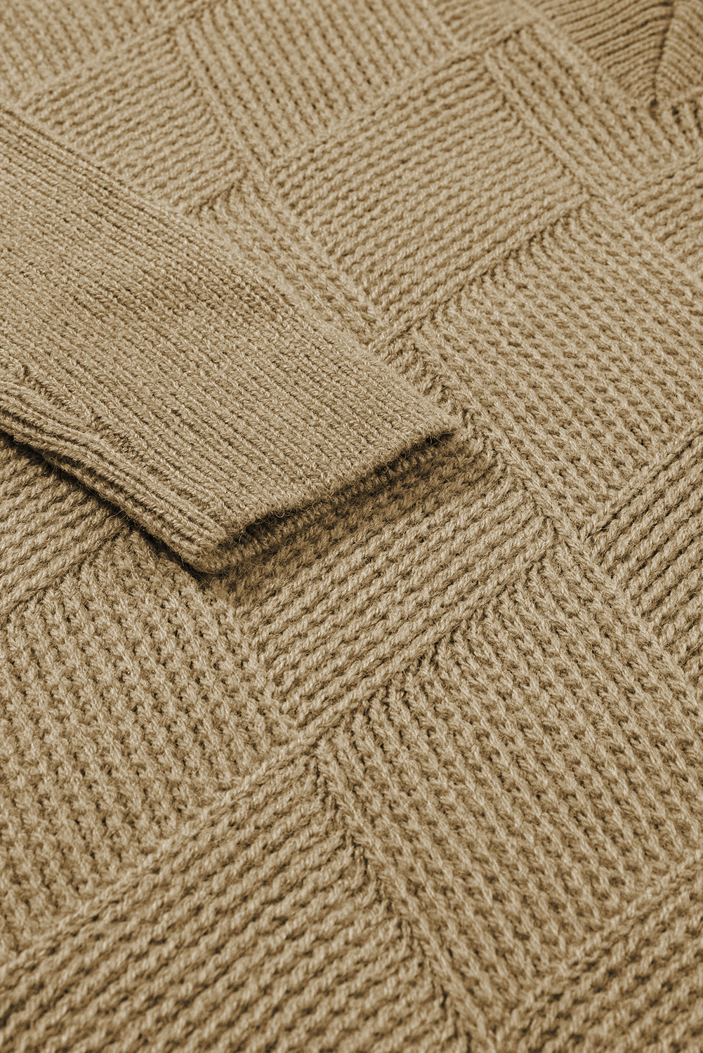 Camel Checkered Textured Batwing Sleeve Sweater Sweaters & Cardigans JT's Designer Fashion