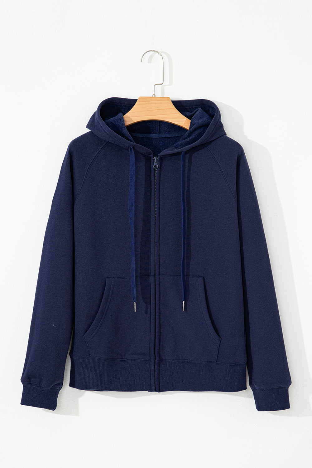 Navy Blue Solid Color Fleece Lined Zip up Hoodie Sweatshirts & Hoodies JT's Designer Fashion