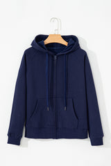 Navy Blue Solid Color Fleece Lined Zip up Hoodie Sweatshirts & Hoodies JT's Designer Fashion