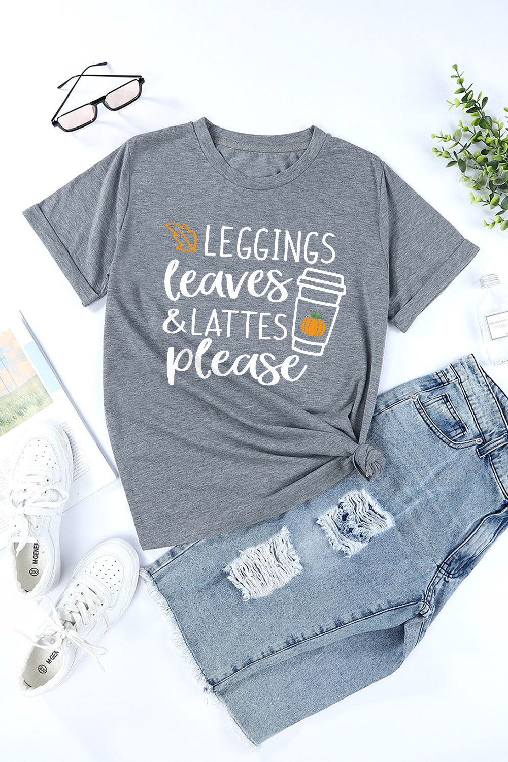 Gray Leggings Leaves and Lattes Please Graphic Tee Graphic Tees JT's Designer Fashion