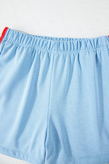 Sky Blue Rainbow Colorblock Collared Short Sleeve Top 2 Piece Shorts Set Short Sets JT's Designer Fashion