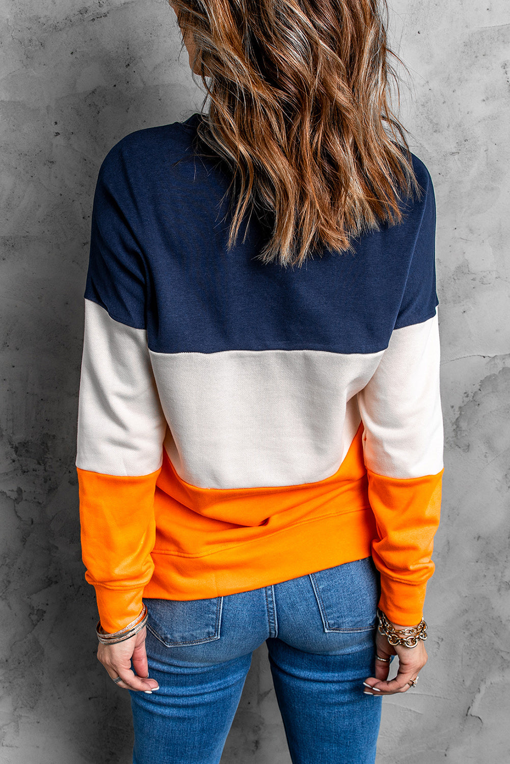 Colorblock Orange Contrast Stitching Sweatshirt with Slits Sweatshirts & Hoodies JT's Designer Fashion