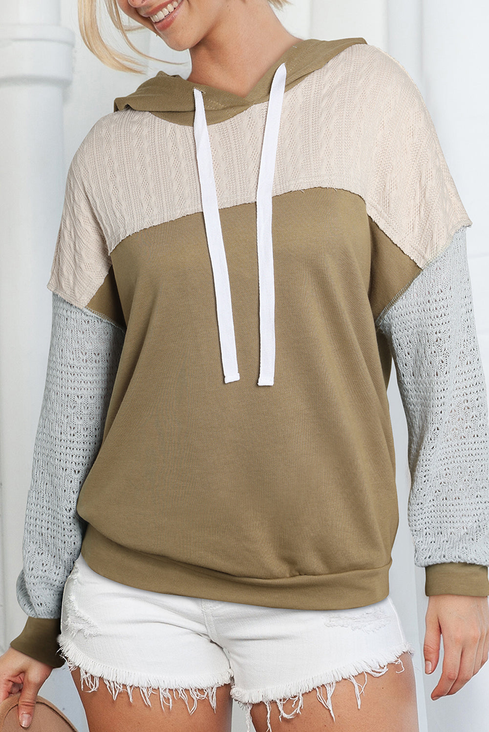 Brown Colorblock Patchwork Pullover Hoodie Sweatshirts & Hoodies JT's Designer Fashion