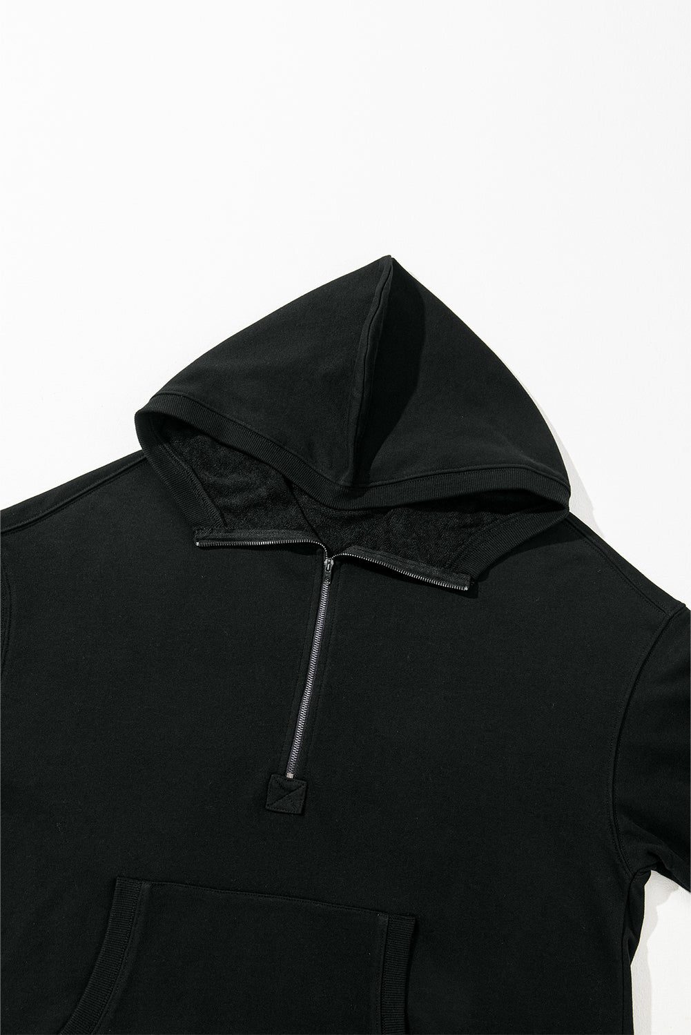 Black Solid Kangaroo Pocket Half Zipper Oversized Hoodie Sweatshirts & Hoodies JT's Designer Fashion