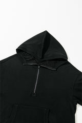 Black Solid Kangaroo Pocket Half Zipper Oversized Hoodie Sweatshirts & Hoodies JT's Designer Fashion