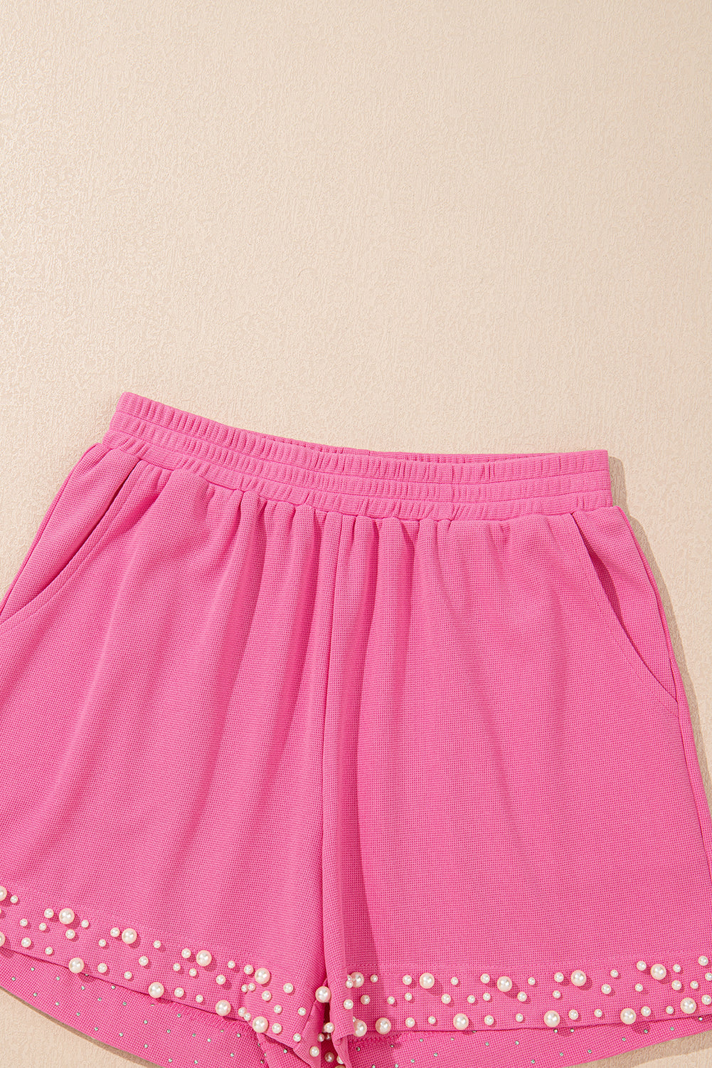 Bright Pink Textured Pearled Ruffle Sleeve Top 2 Piece Shorts Set Short Sets JT's Designer Fashion