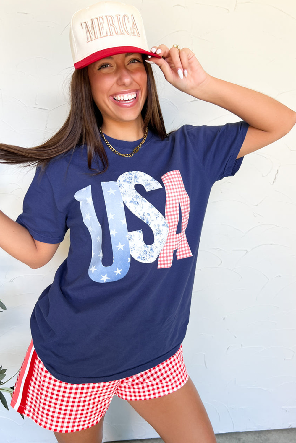 Blue USA Graphic July 4th Crew Neck T Shirt Graphic Tees JT's Designer Fashion