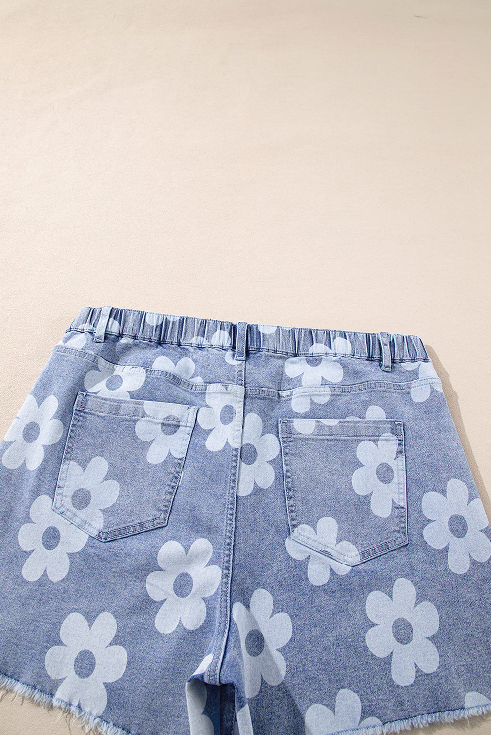 Ashleigh Blue Floral Pattern High Waist Raw Hem Plus Size Denim Shorts Plus Size Bottoms JT's Designer Fashion