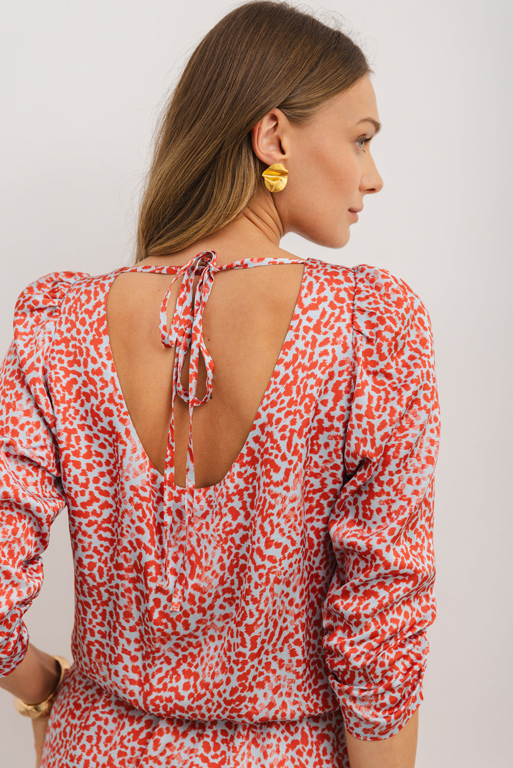 Tomato Red Leopard Print Long Sleeve Hollowed Back Split Mini Dress Mini Dresses JT's Designer Fashion