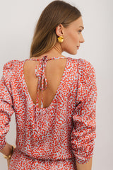 Tomato Red Leopard Print Long Sleeve Hollowed Back Split Mini Dress Mini Dresses JT's Designer Fashion