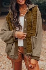 Jungle Green Quilted Textured Patchwork Loose Fit Hooded Jacket Jungle Green 95%Polyester+5%Elastane Jackets JT's Designer Fashion