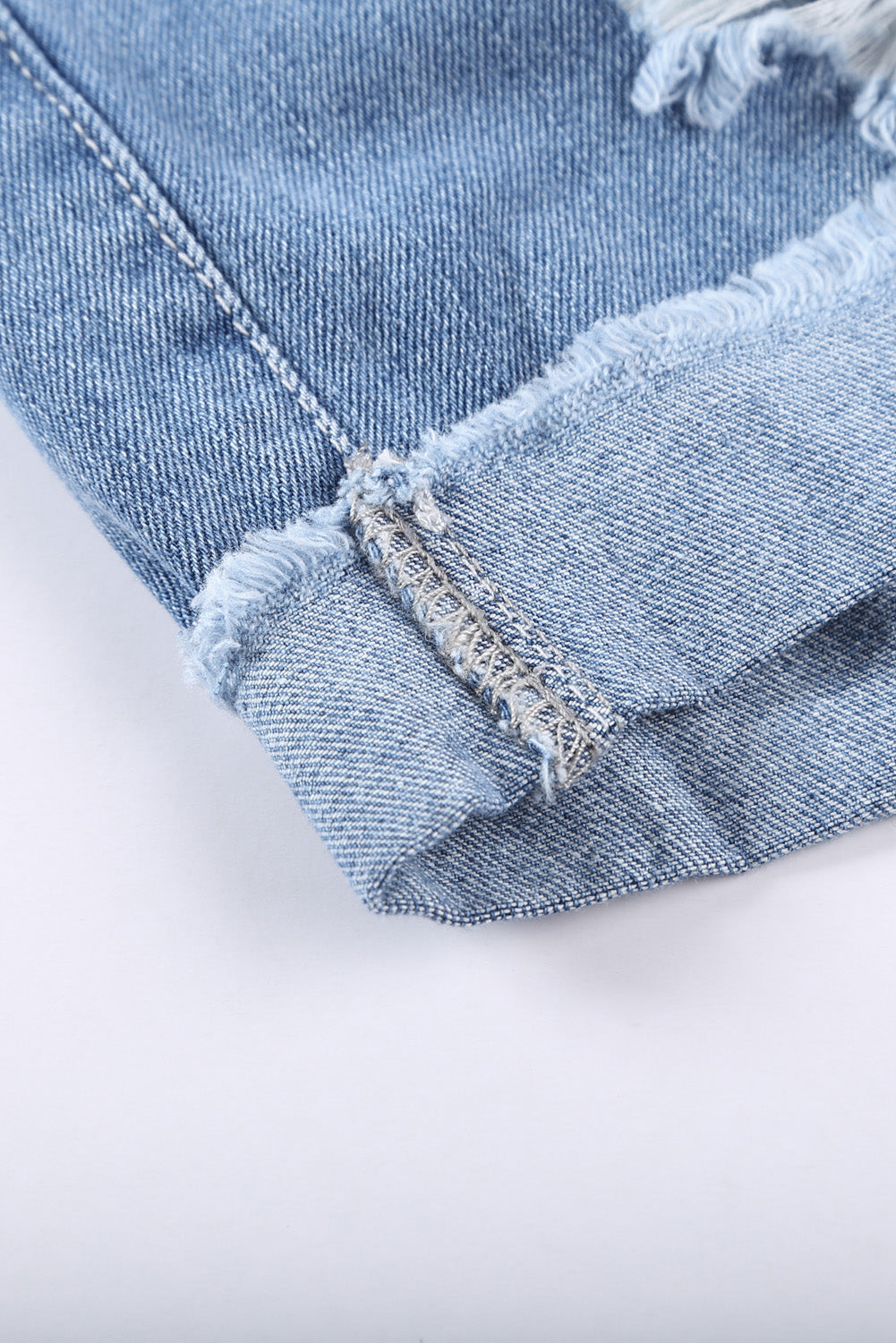 Distressed Ripped Rolled Hem Sky Blue Denim Shorts Denim Shorts JT's Designer Fashion