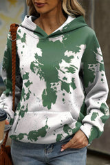 Green Tie Dye Print Kangaroo Pocket Loose Hoodie Sweatshirts & Hoodies JT's Designer Fashion