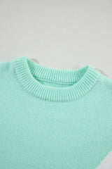 Green Chevron Colorblock Ribbed Knit Drop Shoulder Sweater Sweaters JT's Designer Fashion