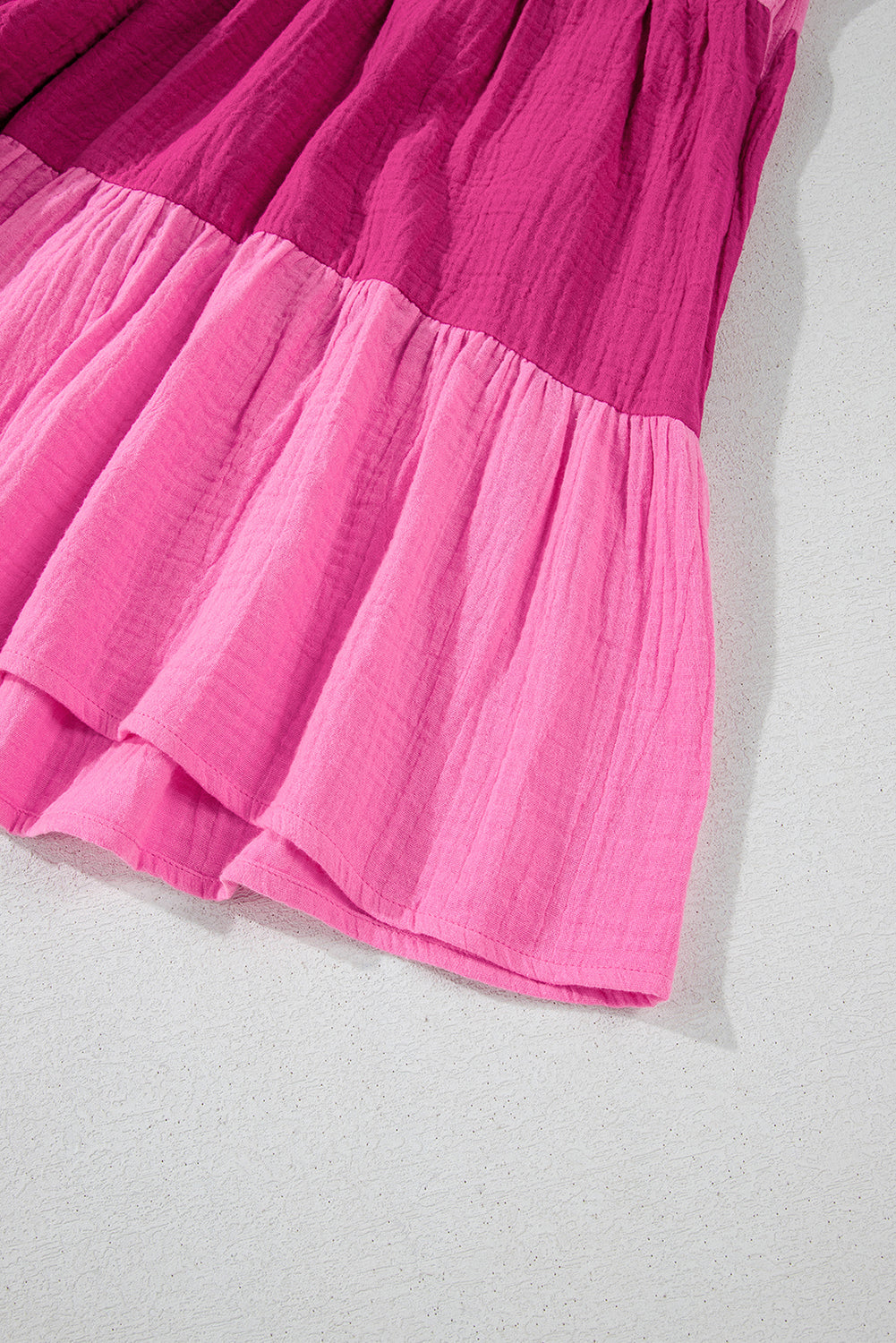 Pink Crinkled Colorblock Patchwork Flutter Tiered Mini Dress Mini Dresses JT's Designer Fashion