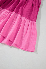 Pink Crinkled Colorblock Patchwork Flutter Tiered Mini Dress Mini Dresses JT's Designer Fashion