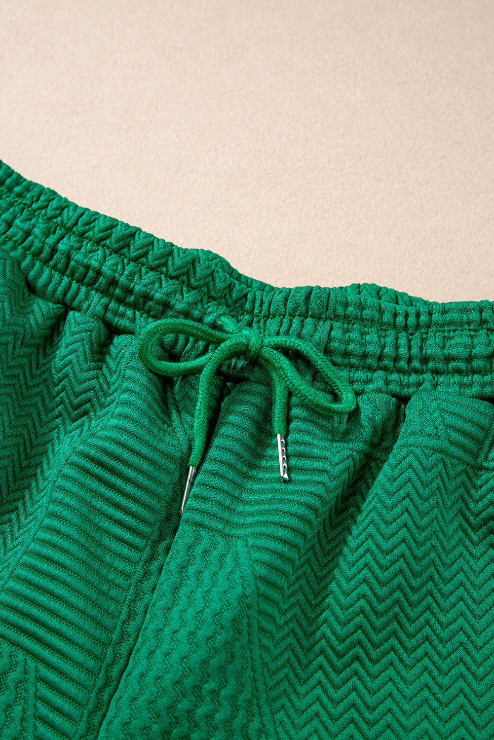 Dark Green Textured Ruffle Split Top and Drawstring Shorts Short Sets JT's Designer Fashion