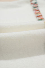 White Colorful Crossed Stitch Drop Shoulder Sweater Sweaters JT's Designer Fashion