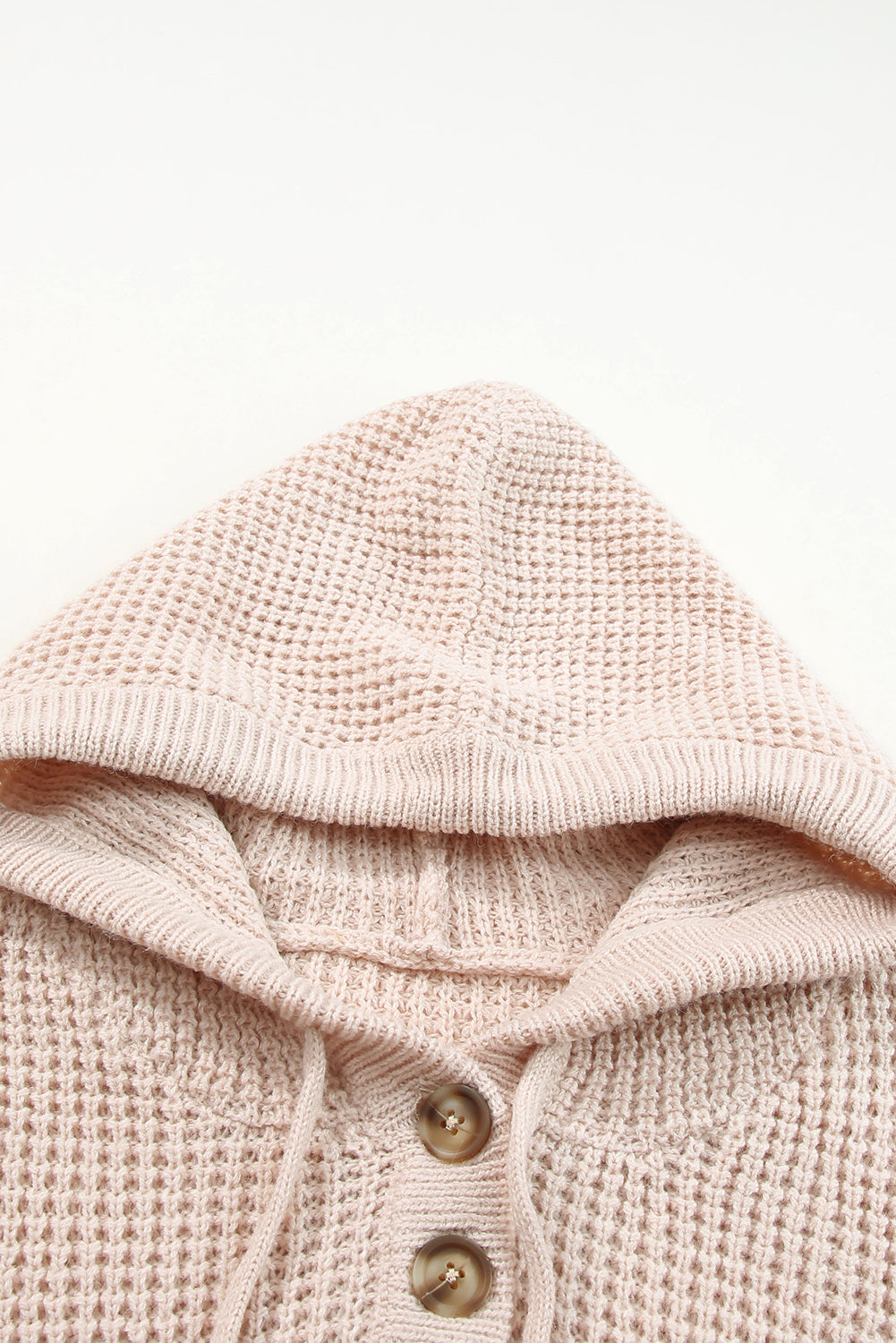 Apricot Waffle Knit Buttons Hooded Sweater with Pocket Sweaters & Cardigans JT's Designer Fashion
