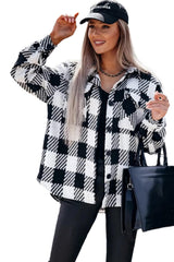 Black Plaid Textured Flap Pocket Shacket Plaid Shackets JT's Designer Fashion