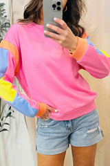 Pink Candy Colorblock French Terry Top Long Sleeve Tops JT's Designer Fashion