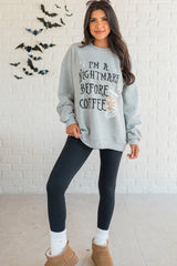 Gray I'M A NIGHTMARE BEFORE COFFEE Graphic Crewneck Sweatshirt Graphic Sweatshirts JT's Designer Fashion