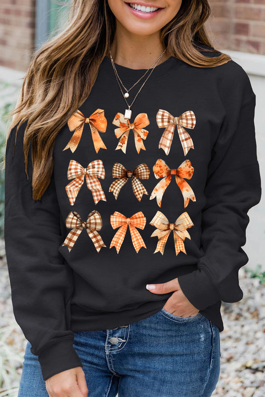 Black Thanksgiving Spice Bowknot Graphic Sweatshirt Black 50%Polyester+50%Cotton Graphic Sweatshirts JT's Designer Fashion