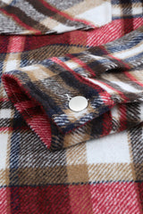 Fiery Red Geometric Plaid Print Pocketed Shacket Plaid Shackets JT's Designer Fashion