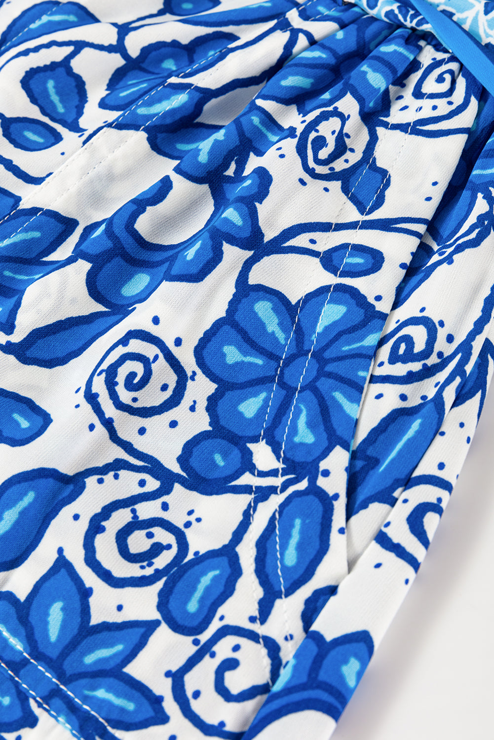 Blue Floral Print Pocketed Front Knot High Waist Casual Shorts Casual Shorts JT's Designer Fashion
